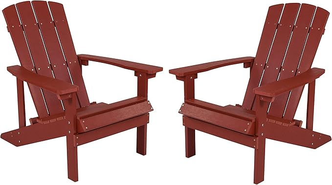 Flash Furniture Charlestown Poly Resin Adirondack Chair - Red - All Weather - Indoor/Outdoor - Set of 2 - Photo 1