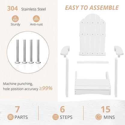 LUE BONA Kids Adirondack Chair, White Poly Lumber Plastic Chair, Toddler Adirondack Chair Weather Resistant, Kids Outdoor Patio Adirondack Lounge Chair for Balcony, Backyard