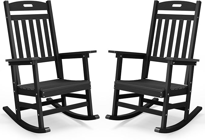 YEFU Outdoor Rocking Chairs Set of 2: Patio Rocking Chair for Adult, Outdoor Rocker Weather Resistant, Easy to Assemble, Safe&Comfortable, Black