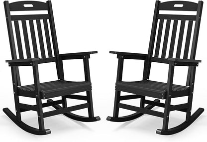 YEFU Outdoor Rocking Chairs Set of 2: Patio Rocking Chair for Adult, Outdoor Rocker Weather Resistant, Easy to Assemble, Safe&Comfortable, Black