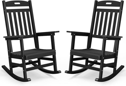 YEFU Outdoor Rocking Chairs Set of 2: Patio Rocking Chair for Adult, Outdoor Rocker Weather Resistant, Easy to Assemble, Safe&Comfortable, Black