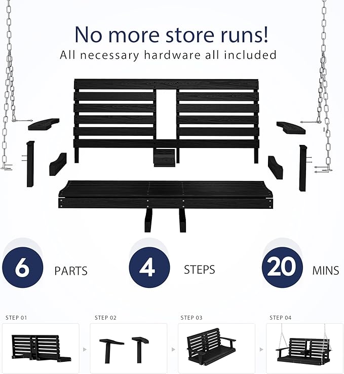 KINGYES Outdoor Patio Swing Set - 2 Seat Hanging Porch Swing with Cup Holders, Waterproof & 660LBS Weight Capacity - Photo 5