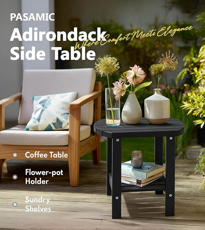 PASAMIC 2-Tier Adirondack Oval Outdoor Side Table, HDPE Small Outdoor Table, Patio End Table for Patio, Backyard, Weather-Resistant (Black)