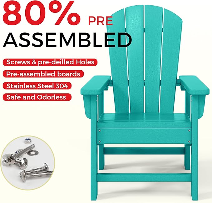 Costaelm Kids Lawn Chair, Toddler Outdoor Chair Kids Patio Furniture and Outdoor Children Picnic Activity Modern Adirondack Chairs for Garden, Patio, Backyard & Beach, Turquoise