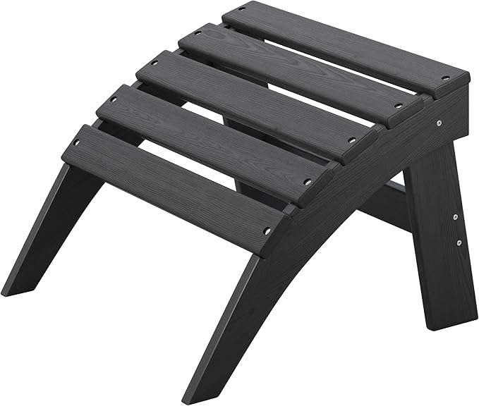 Adirondack Ottoman, HDPE Plastic Outdoor Foot Rest Stool for Patio Chair Backyard Porch Pool Deck Garden, All Weather Resistant Lightweight Portable Comfort(Black)