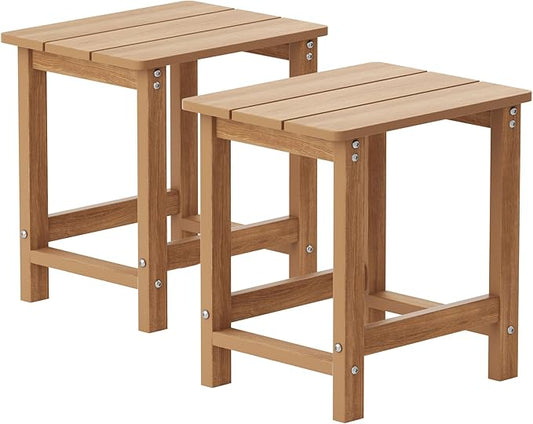 MXIMU Outdoor Side Table for Patio: 16" HIPS Weatherproof Adirondack Table Set of 2 - Small End Tables for Outside Porch Deck Pool Balcony Backyard - Easy Assembly No Maintenance Teak