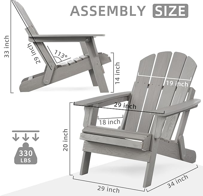 Oversize Wooden Outdoor Folding Adirondack Chair with Pre-Assembled BackRest & SeatBoard, Wood Patio Chair for Garden Backyard Porch Pool Deck Firepit