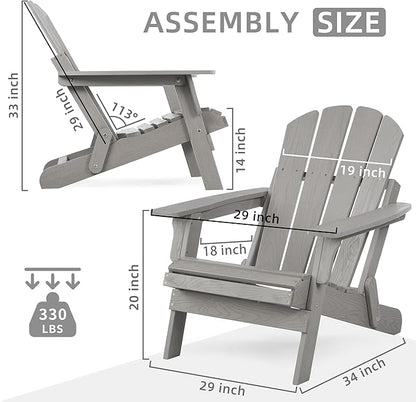 Oversize Wooden Outdoor Folding Adirondack Chair with Pre-Assembled BackRest & SeatBoard, Wood Patio Chair for Garden Backyard Porch Pool Deck Firepit