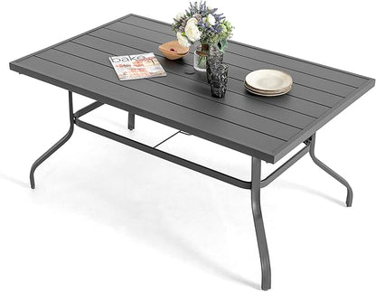 NUU GARDEN Outdoor 61" x 37" Rectangle Dining Table with 1.57" Umbrella Hole, 6-Person Steel Slat Outdoor Patio Table, for Patio, Garden, Backyard and Balcony, Gray