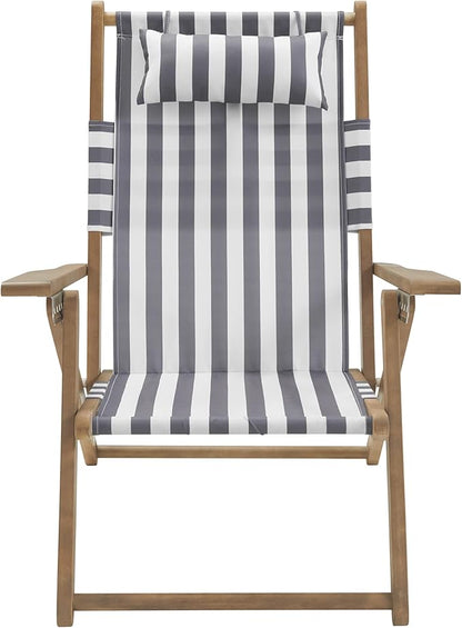 Lavish Home Beach Chair - Outdoor Weather-Resistant Wood Folding Chair with Backpack Straps - 4-Position Reclining Seat - Beach Essentials (Gray)