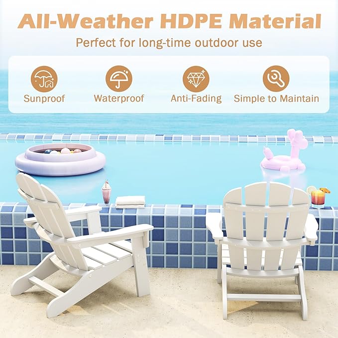 Costzon Kids Adirondack Chair Set of 4, All-Weather HDPE Patio Chair with Armrests, Fire Pit Chair for Kids Ages 3-8, Outdoor Kids Patio Lounge Chair for Garden, Lawn, Backyard (4, White)