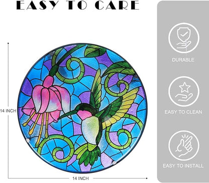 VCUTEKA Mosaic Patio Side Table Outdoor Accent Table Bistro Coffee Table Plant End Table Small Porch Table Indoor Round Glass Balcony Hummingbird Plant Table Stands