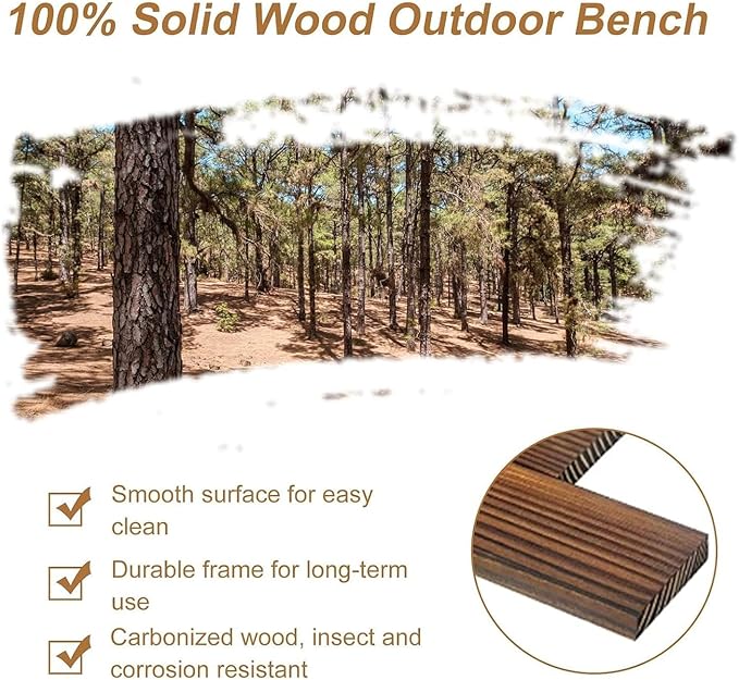 kinbor 55" Wooden Rustic Wagon Wheel Bench, Outdoor Bench Seat, Patio 2-Person Bench with Backrest