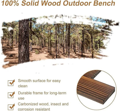 kinbor 55" Wooden Rustic Wagon Wheel Bench, Outdoor Bench Seat, Patio 2-Person Bench with Backrest