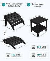SERWALL 5-Piece Adjustable Adirondack Chair and Ottoman and Table Set, Black - Photo 3