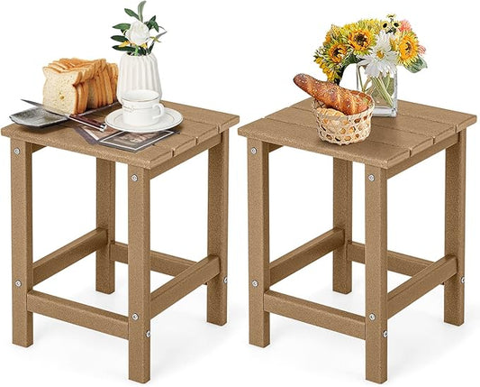 Tangkula Square Outdoor Side Table, Weather Resistant HDPE Adirondack Table, Outdoor Chairside End Tables for Lawn Garden Balcony, Easy Assembly, Patio Side Table, 14 x 14 x 18.5 Inch (2, Brown)