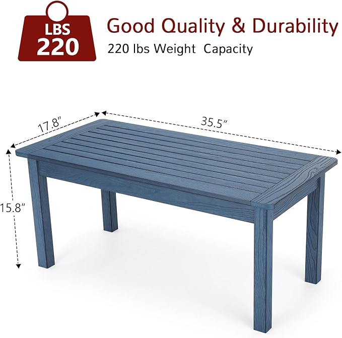 Stoog 4-Piece Patio Furniture Set, All-Weather HIPS Outdoor Dining Set, Includes 1 Bench, 2 Chairs, 1 Coffee Table, Blue - Photo 6