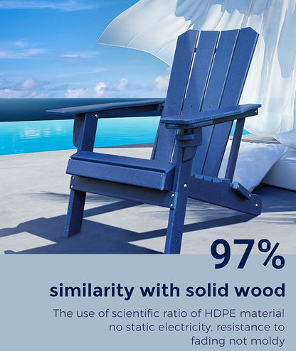 Adirondack Chair Oversized Folding Adirondack Chairs Recyclable HDPE Modern Adirondack Chair with Cup Holder Poly Lumber Patio Chairs for Pool Patio Garden Outdoors Fire Pit Blue