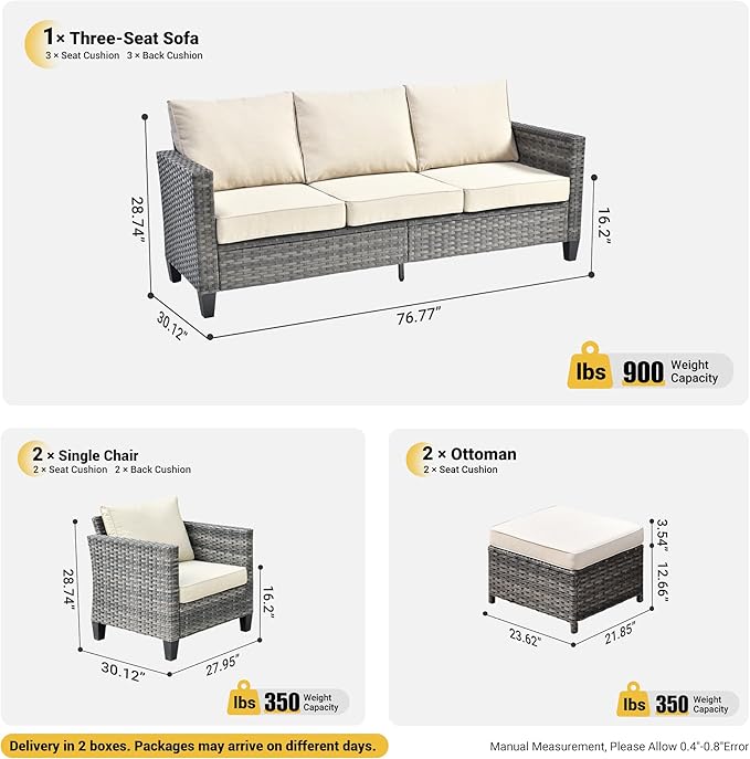 ovios Patio Furniture Set, 5 Pieces Outdoor Wicker Sofa Couch with Ottomans Comfy Cushions - Photo 7