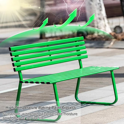 Outdoor Metal Garden Bench with Thickened Galvanized Steel Pipe, Weatherproof, 660lbs Load Capacity, for Patio, Balcony, Garden, Home and Commercial Use(Blue)