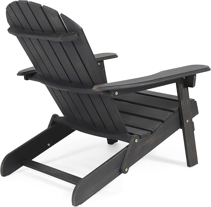 Benjara Libo Outdoor Adirondack Chair- Gray Acacia Wood Frame- Slat Panels