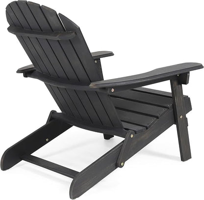Benjara Libo Outdoor Adirondack Chair- Gray Acacia Wood Frame- Slat Panels