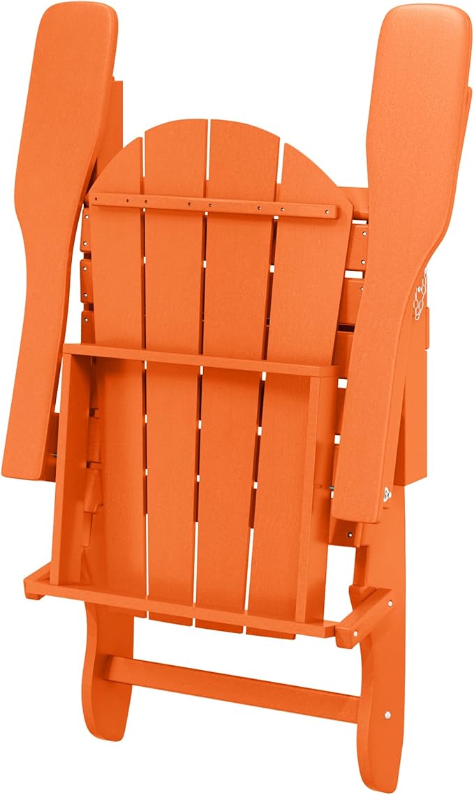 Costaelm 4-Piece Set Outdoor/Patio Poly Adirondack Chairs with a Coffee and a Side Table (2 Seater), Orange