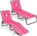 Giantex 2-Pack Tanning Chair, 350lbs Adjustable Patio Lounge Chair w/Face Hole, Removable Pillows, Carry Strap - Photo 1