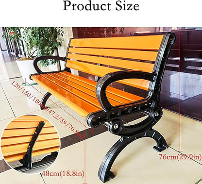 Outdoor Garden Bench Park, cast Iron and Hardwood Constructed Patio Furniture Bench with backrest, Perfect for Backyard, Deck, Lawn, Park 120cm/47.2in Black