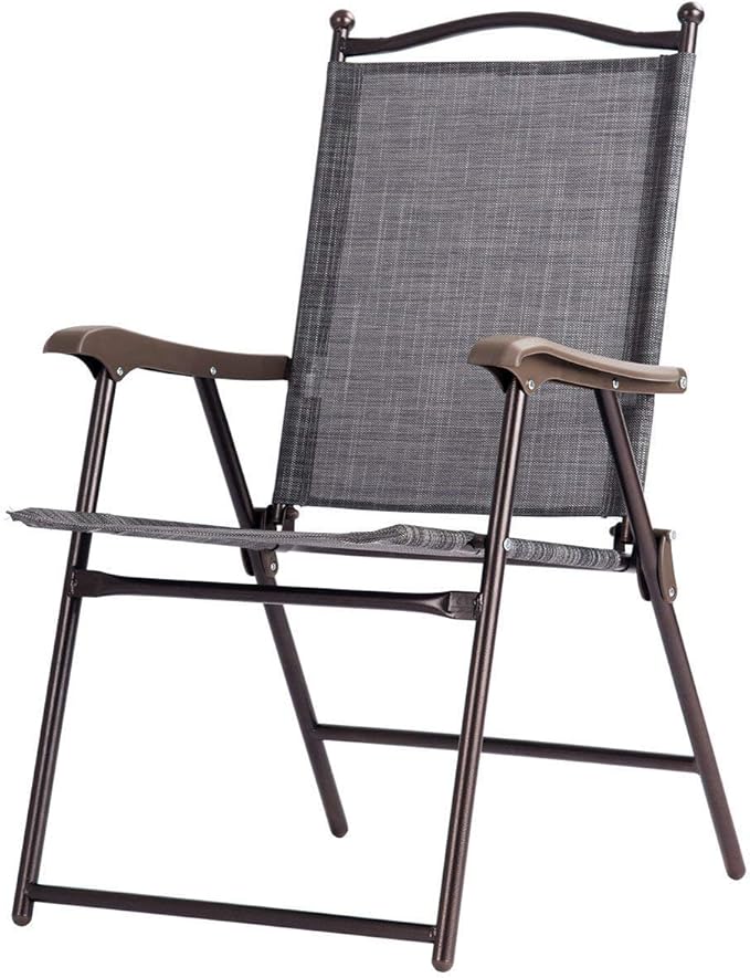 Giantex Set of 2 Patio Folding Chairs, Outdoor Patio Dining Chairs w/Armrest, Sling Back, Metal Frame - Photo 7