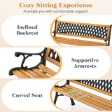 Giantex 49.5" 3-Person Outdoor Bench with Lattice Pattern Backrest, 470 Lbs Capacity, Slatted Seat, Curved Armrests - Photo 5