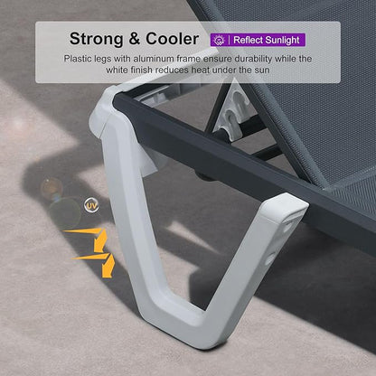 PURPLE LEAF Outdoor Chaise Lounge Set of 2 Plastic Pool Lounge Chair with Aluminum Frame Stackable Patio Tanningchairs for Poolside Sunbathing Beach Deck Yard, Dark Grey