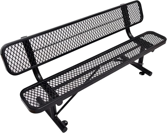 6 Ft Metal Park Bench for Outside, All-Weather Thermoplastic Coating Outdoor Bench with Backrest, Commercial Heavy Duty Benches for Shopping Malls, Stores, Parks, Patios, Decks, Black
