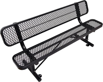 6 Ft Metal Park Bench for Outside, All-Weather Thermoplastic Coating Outdoor Bench with Backrest, Commercial Heavy Duty Benches for Shopping Malls, Stores, Parks, Patios, Decks, Black