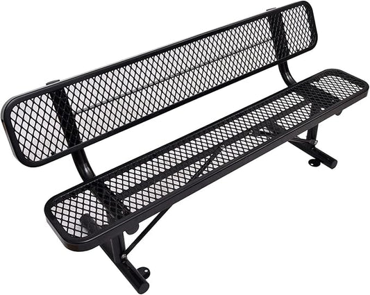 6 Ft Metal Park Bench for Outside, All-Weather Thermoplastic Coating Outdoor Bench with Backrest, Commercial Heavy Duty Benches for Shopping Malls, Stores, Parks, Patios, Decks, Black