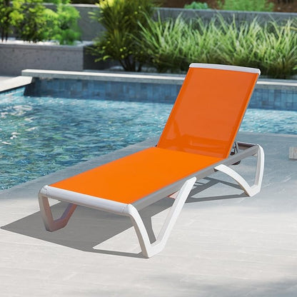 Domi Outdoor Lounge Chair, Aluminum Patio Chaise Lounge with 5 Position Adjustable Backrest and Wheels, All Weather Reclining Chair for Patio, Yard, Balcony, Poolside (Orange)