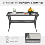 Belord 38 Inch Outdoor Coffee Table with 2 Tier Storage - Wicker Coffee Table with Water Ripple Texture Tempered Glass - Photo 6