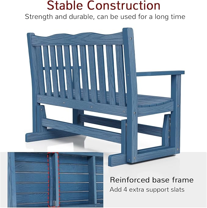 Stoog Outdoor Gliders Set of 2, All-Weather HIPS Glider Bench for Porch, Never Fade or Rot, Blue - Photo 6