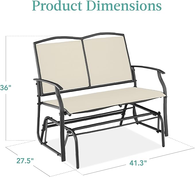 Best Choice Products 2-Person Outdoor Patio Swing Glider Steel Bench Loveseat Rocker for Deck, Porch w/Textilene Fabric - Photo 3