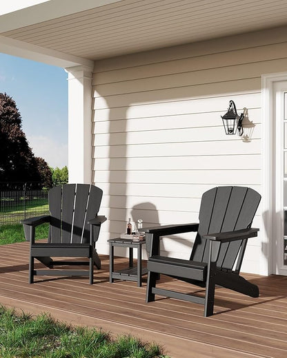 Modern Oversized HDPE Adirondack Chair, 380 LBS Capacity Weather Resistant Fire Pit Chair with Wood-Like Texture, Outdoor Patio Chair for Garden, Backyard, Lawn, Deck, Poolside, Porch, Black