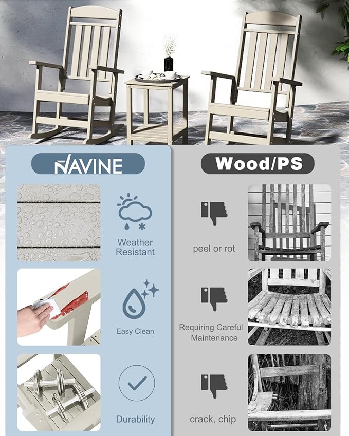 Outdoor Rocking Chairs Set of 4, Oversized High Back Patio Rocking Chairs, All Weather Porch Rocking Chairs for Outside. Sand