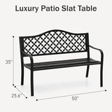 PHI VILLA 50" Outdoor Garden Patio Metal Bench for Outdoors with Plastic Backrest Armrests Sturdy Steel Frame, Black - Photo 2