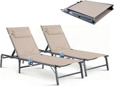 Foldable Outdoor Lounge Chairs Set of 2, No Assembly Chaise Lounge Outdoor with Cup Holder and 6 Adjustable Positions - Photo 1