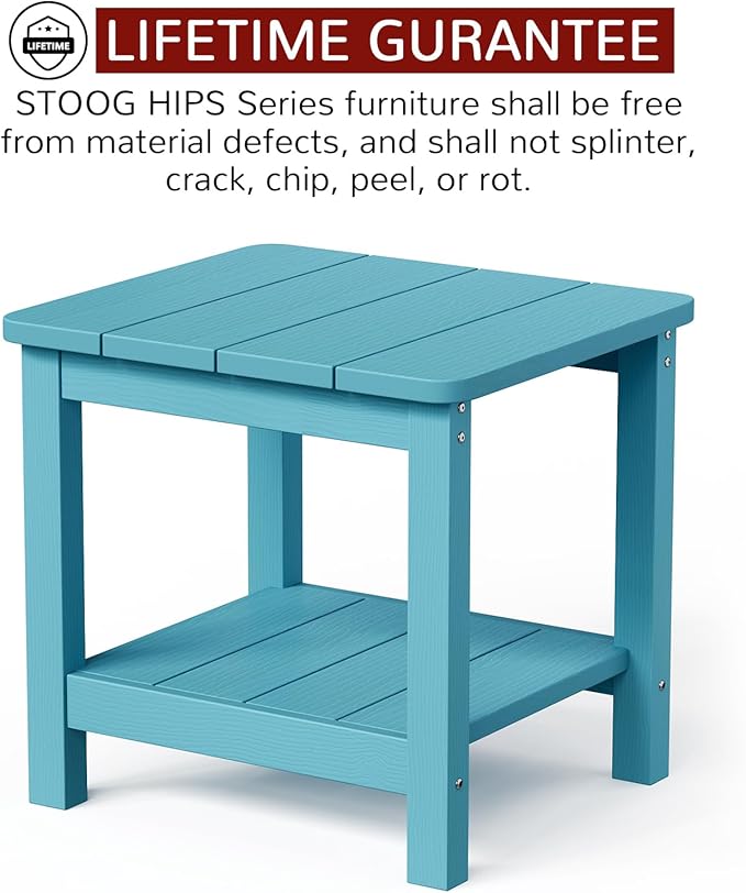 Stoog Rectangular Outdoor Side Table, All-Weather Turquoise End Table for Patio, Never Fade or Rot, Perfect for Pool, Backyard & Garden