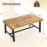 Tangkula Outdoor Acacia Wood Coffee Table, Rectangle Rustic Accent Table with Thickened Top & Heavy-Duty Metal Legs - Photo 3