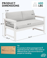 SERWALL HDPE Outdoor Loveseat with Cushions, All Weather Use Outdoor Loveseat Sofa, White Frame/Khaki Cushion - Photo 4