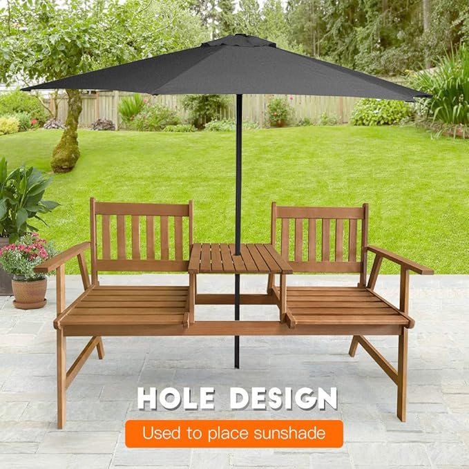 FDW Outdoor Patio Bench Wood Garden Bench Park Bench Acacia Wood with Table for Pool Beach Backyard Balcony Porch Deck - Photo 4