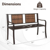 Giantex Outdoor Bench with PE Rattan Backrest, Curved Armrests, Slatted Seat for 2-3 Persons - Photo 3