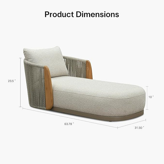 PURPLE LEAF Olefin Patio Chaise Lounge Chair Outdoor Set of 6, Upholstered Pool Lounge Chairs for Outdoor with Teak Armresfor Deck, Pool, Lawn, Garden, Courtyard, Porch, Khaki