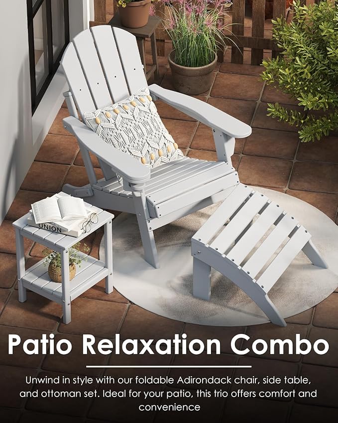 GREENVINES Folding-Adirondack-Chair | HDPE Plastic | Fire Pit Chairs | All Weather | Cup Holder | White - Photo 6